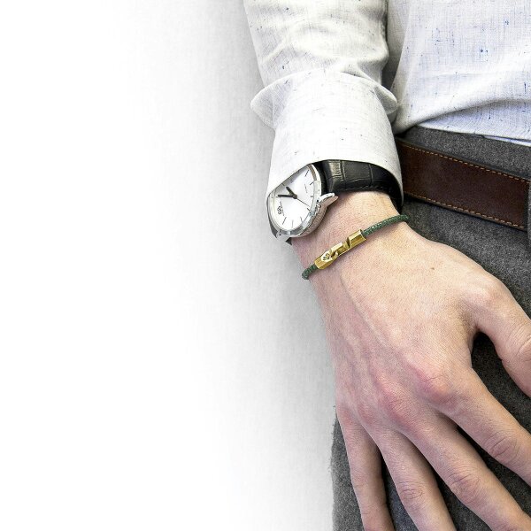 Anchor & Crew Racing Green Talbot 9ct Yellow Gold and Stingray Leather Bracelet