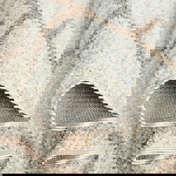 Trellis Design Thick Shaggy Area Rugs Ivory Beige