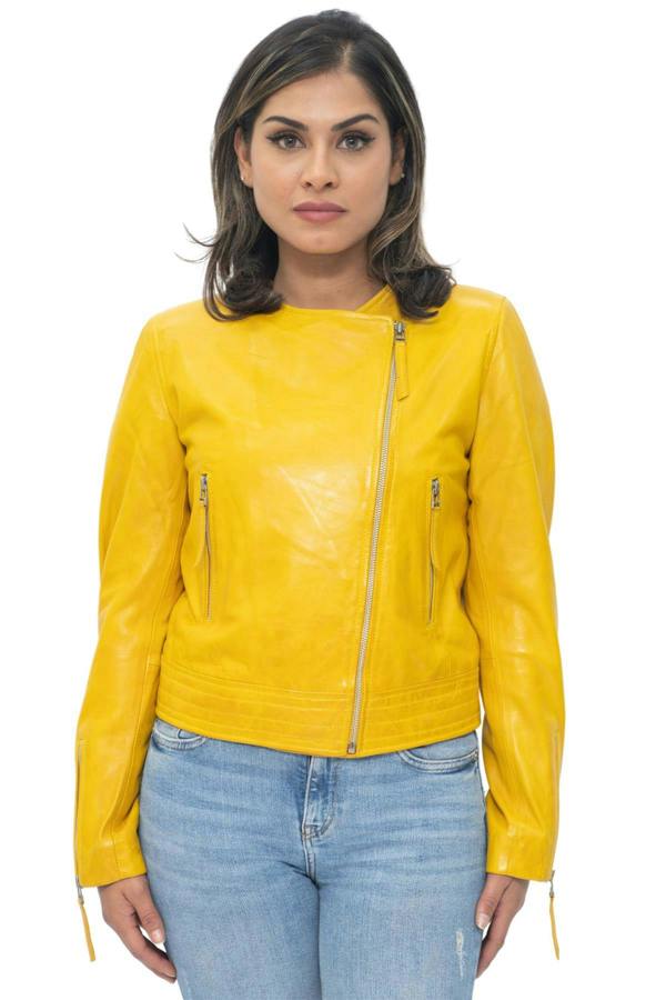 Infinity Leather Womens Collarless Biker Jacket-Padova