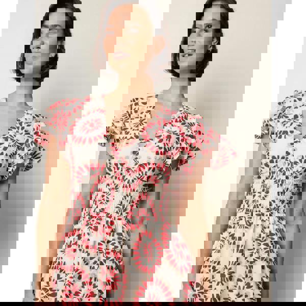 Blue Vanilla V Neck Frill Sleeve Printed Midi Dress