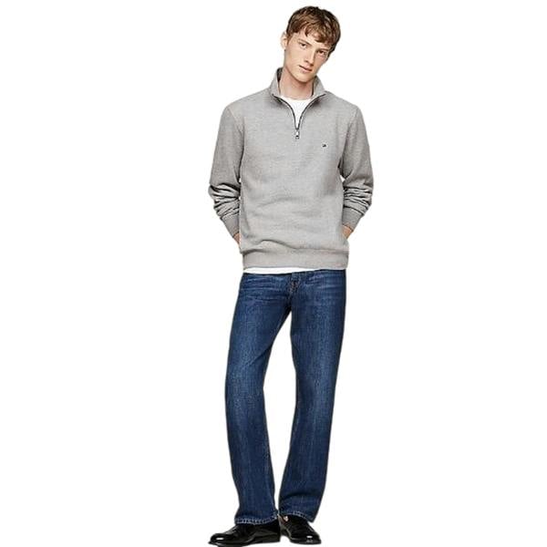 Tommy Jeans Mens Flag Quarter Zip Sweatshirt - Light Grey - 