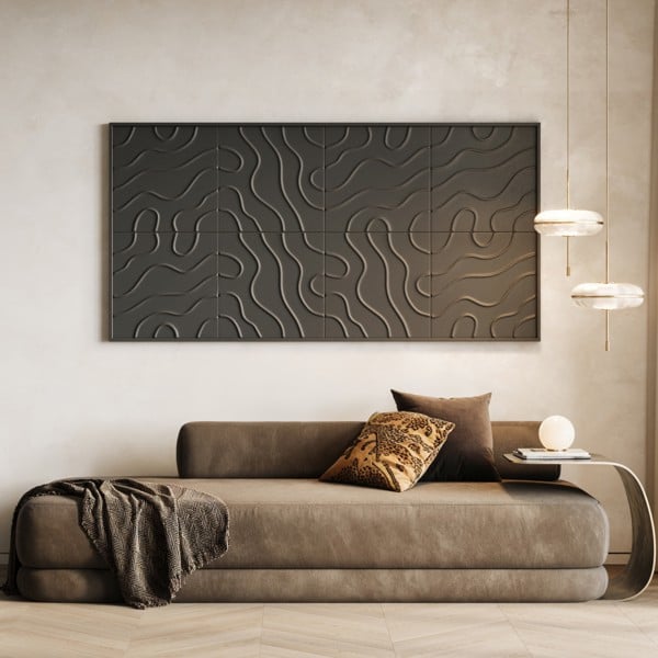 Wallsupply Ultralight Flow Line 3D XPS Wall Panel Tiles Black - 8 pack, 2m2