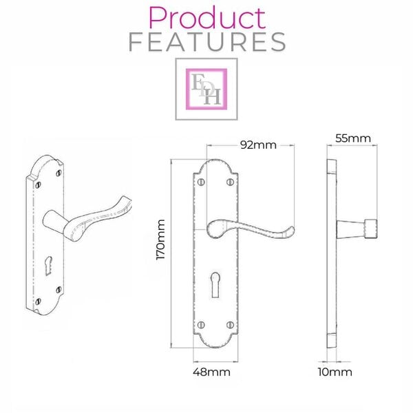 EDH Door Hardware Askworth Door Handle Set – Matt Black Internal Lock Door Handles 170mm x 48mm