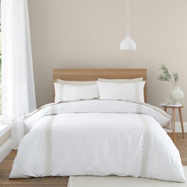 Bianca Embroidery Leaf 180 Thread Count Cotton Duvet Cover Set