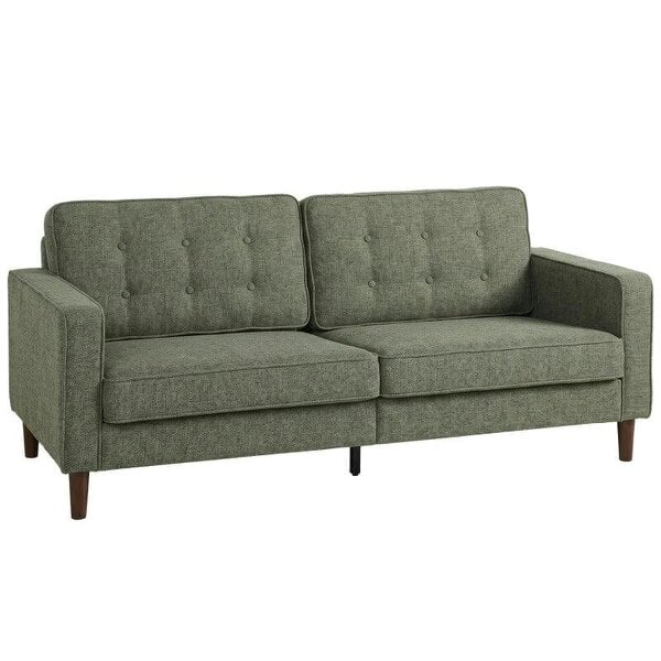 3 Seater Sofa Button Tufted Upholstered Couch with Wood Legs for Living Room, Green