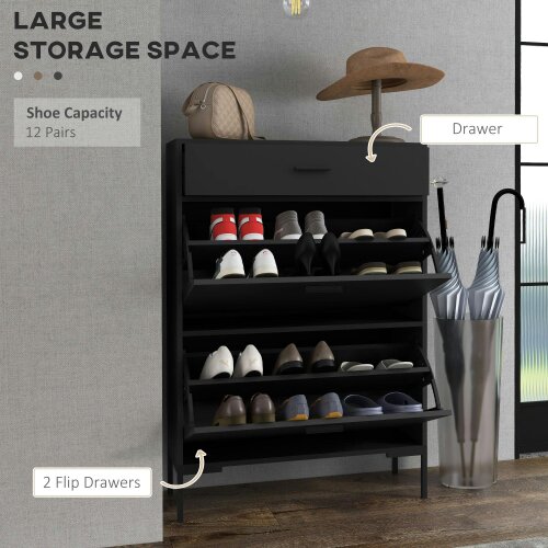 Wyld Haus Sopane Wooden Black Slim Shoe Cabinet With 3 Drawers For 12 Pairs