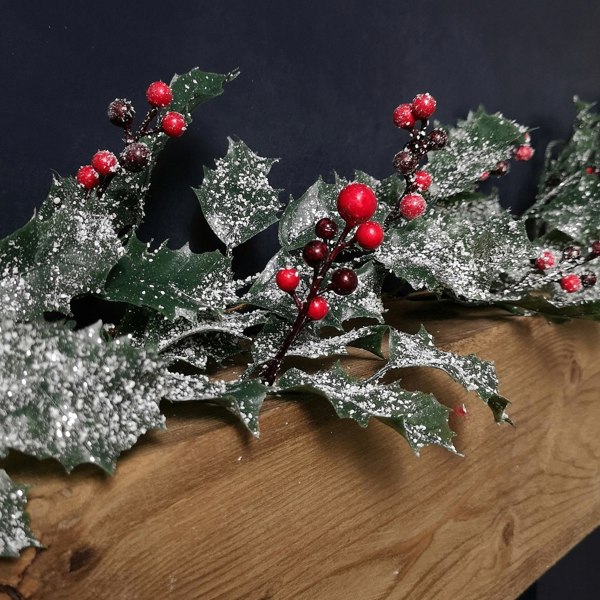 Samuel Alexander 1.8m Frosted Green Holly Leaf & Berry Glitter Garland Christmas Decoration