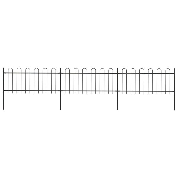 Berkfield Garden Fence with Hoop Top Steel 5.1x0.8 m Black
