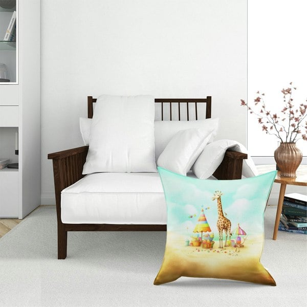 Warren Reed Giraffe On A Beach Holiday Floor Cushion