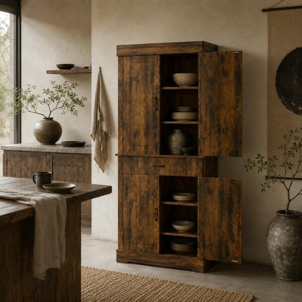 Wyld Haus Zirolu 180cm Wooden Brown Tall Kitchen Pantry Cabinet with Drawer And Storage Shelves