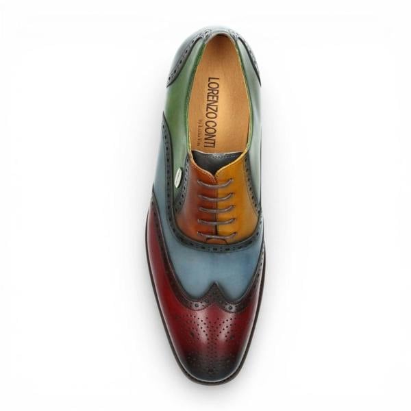 Laura Vita Lorenzo Conti Men's Black Burgundy Leather Brogue Oxford DressShoes - Antonin 01