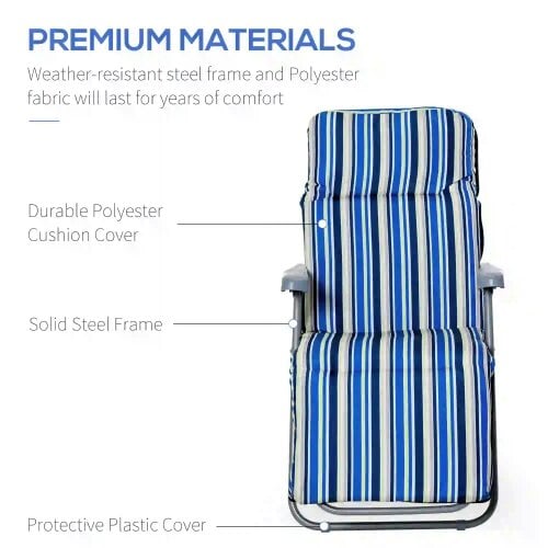 Bobobiy Reclining Garden Chair Set of 2, 5-Level Adjustable Zero Gravity Chairs with Cushions, Blue Stripe