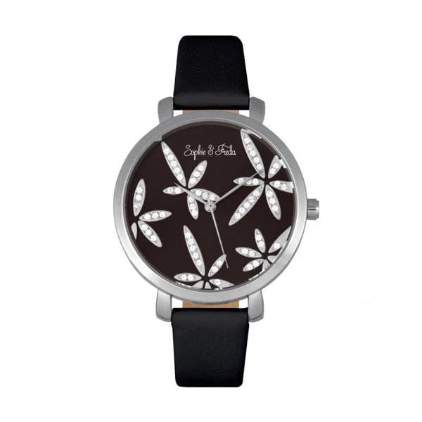 Sophie & Freda Key West Leather-Band Watch w/Swarovski Crystals