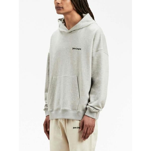 Palm Angels Embroidered Logo Hoodie   in  Light Grey
