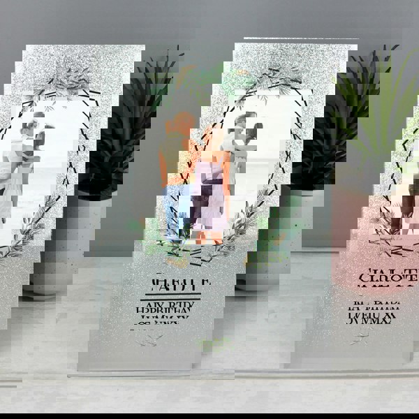 Personalised Memento Company Personalised Geo Leaves 4x4 Glitter Glass Photo Frame