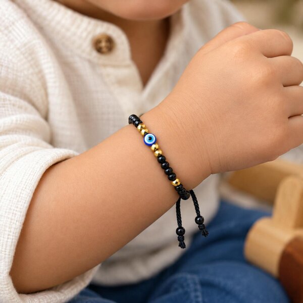 The Colourful Aura Nylon Thread Black Bead Evil Eye Nazaria Bracelet for Kids