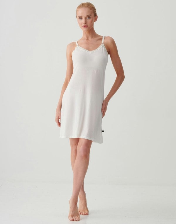 British Boxers Women's Bamboo Lace Strappy Nightdress – Ivory