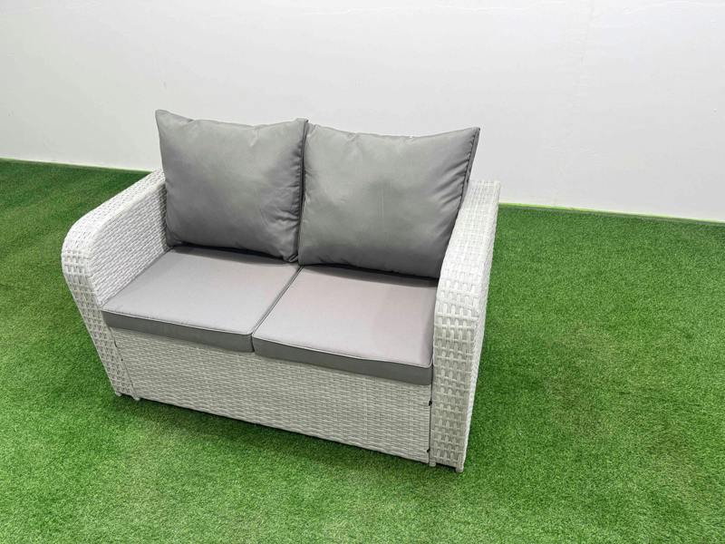 Fimous 9 Seater PE Wicker Rattan Garden Furniture Patio Set, Dining Table, Reclining Chair, Loveseat, 3 Seater Sofa, Stool, 2 Side Table, Light Grey