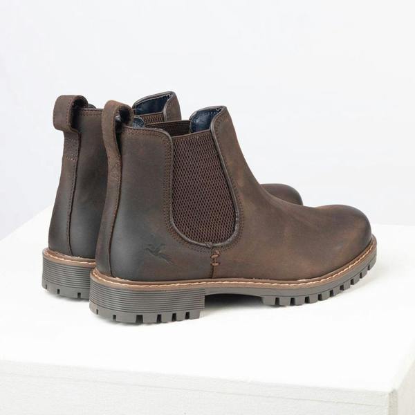 Rear view of Rydale Men's Sledmere Leather Chelsea Boots showing elasticated side panels and pull tabs