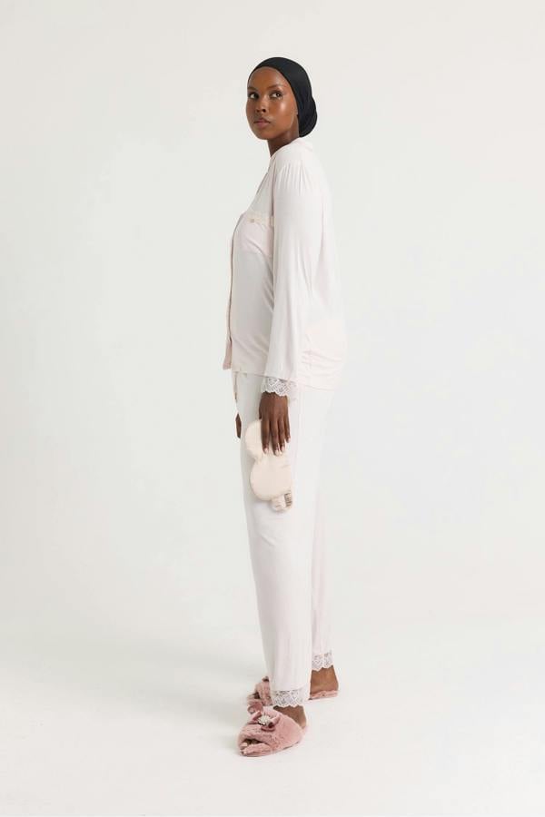 Bamboo Lace Long Pyjama Set in Powder Puff - Wholesale - Pajamas
