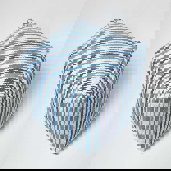 HOMESCAPES Blue and White Stripe Bean Filled Pouffe