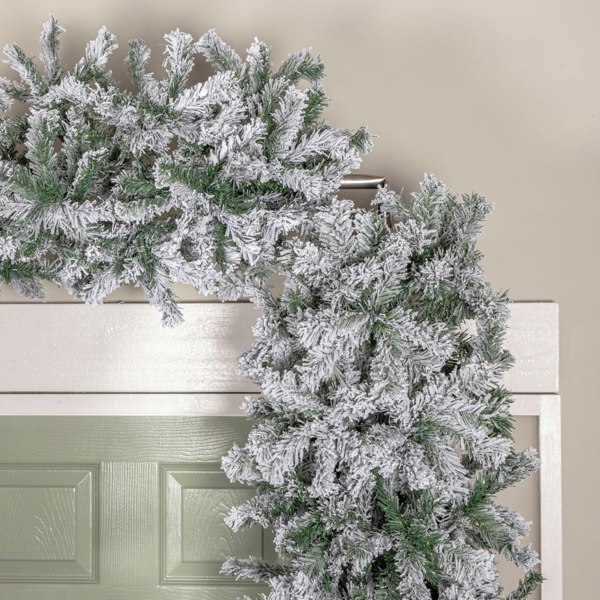 Samuel Alexander 8ft (2.52m) Slimline Single Door Artificial Snow Flocked Christmas Tree Arch in Green with 2000 Tips