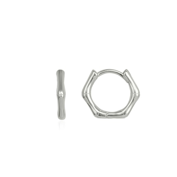 Spero London Bone Shape Hexagonal Huggie Hoop Earrings in Sterling Silver