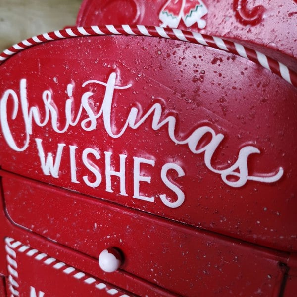 Samuel Alexander 39cm Red with White Detail Christmas Santa Metal Post Box