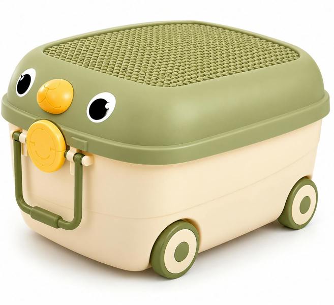 ATEK 45L Kids Toy Storage Box with Lid Wheels & Pull Handle Green