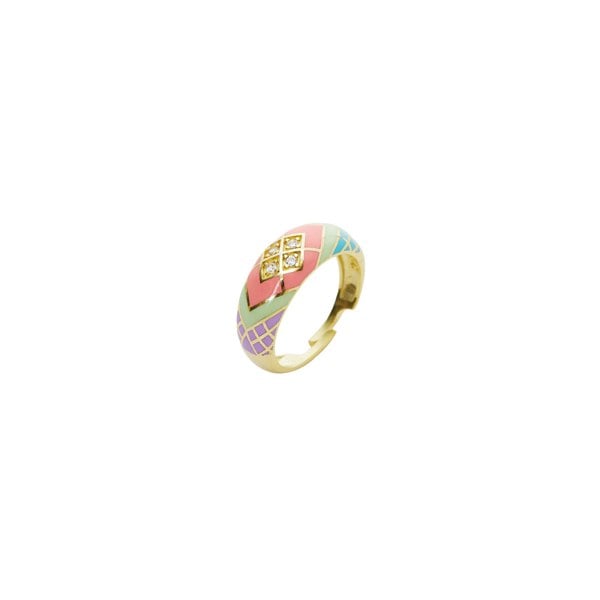 Spero London Enamel Pink Five Color Diamond Sterling Silver Dome Ring