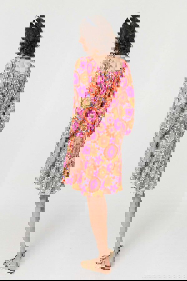 Pink | Vintage Floral Tie Waist Short Dress
