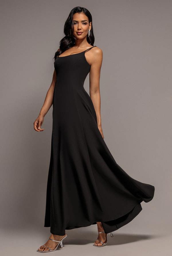 Strapless Fit & Flare A Line Maxi Dress - Black DR5114