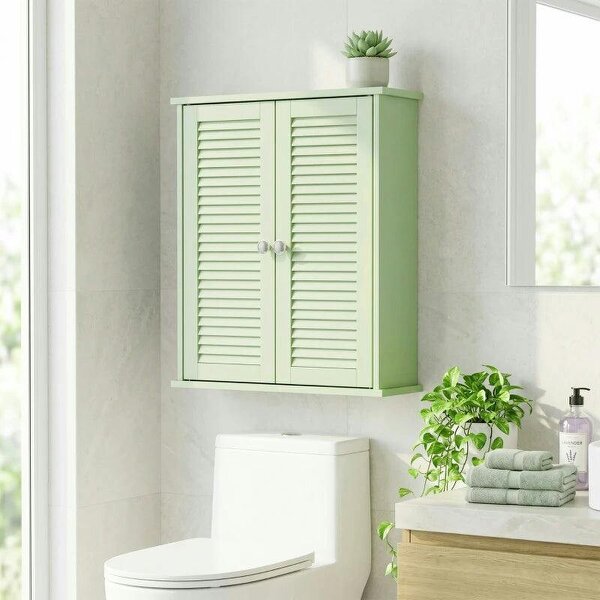 Bathroom Cabinet, Bathroom Wall Cabinet with Louvered Doors and Adjustable Shelf Storage for Kitchen, Light Green - Light Green