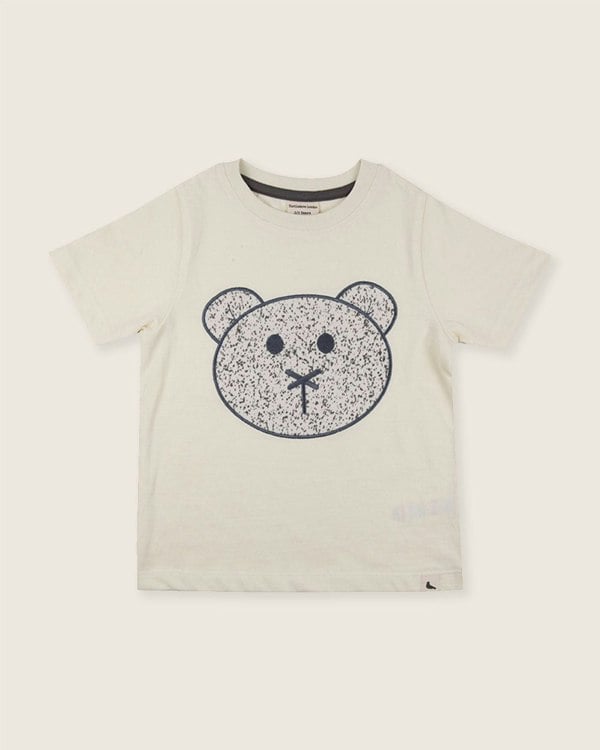 Organic cotton White Speckled Bear Applique T-Shirt- image 1