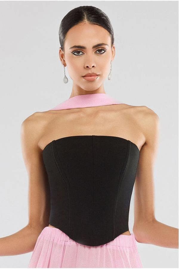 Compact Crepe Lace Up Corset T227