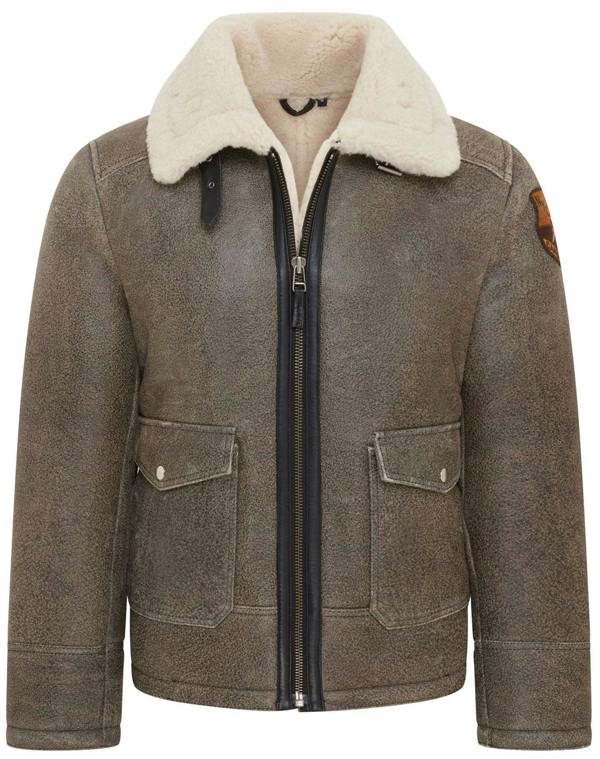 Infinity Leather Mens Grey B3 Shearling Bomber Aviator Jacket - Akutan