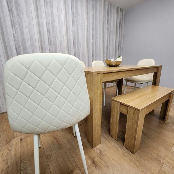 Kosy Koala Wooden Dining Table Set for 6 Oak Effect Table With 4 Cream Gem Patterned  Chairs and 1 Bench