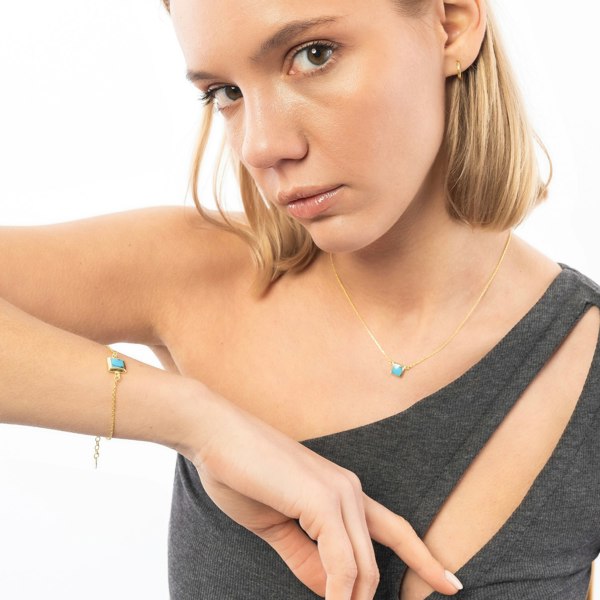 Spero London Turquoise Square Sterling Silver Necklace