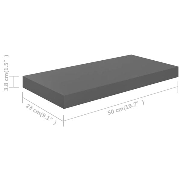 Berkfield Floating Wall Shelf High Gloss Grey 50x23x3.8 cm MDF