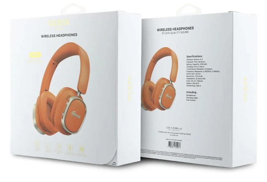 Guess Rectangle Metal Script Logo ENC On Ear Wireless Headphone Orange - GUBHV28HGCSMO