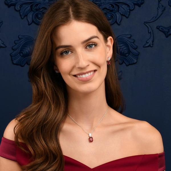 namana Red Sterling Silver Double Rectangle Statement Pendant Necklace