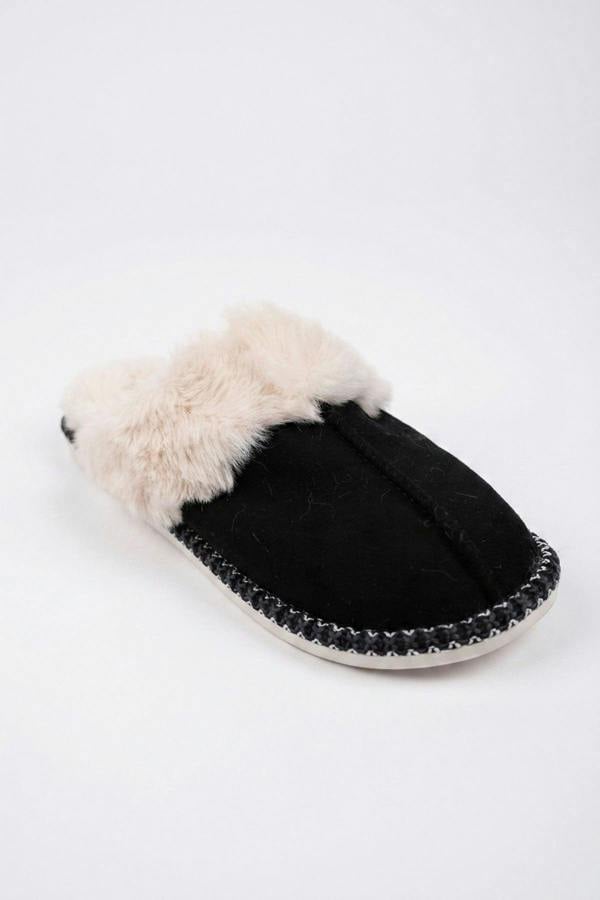 Constance Faux Suede Faux Fur Mule - Black