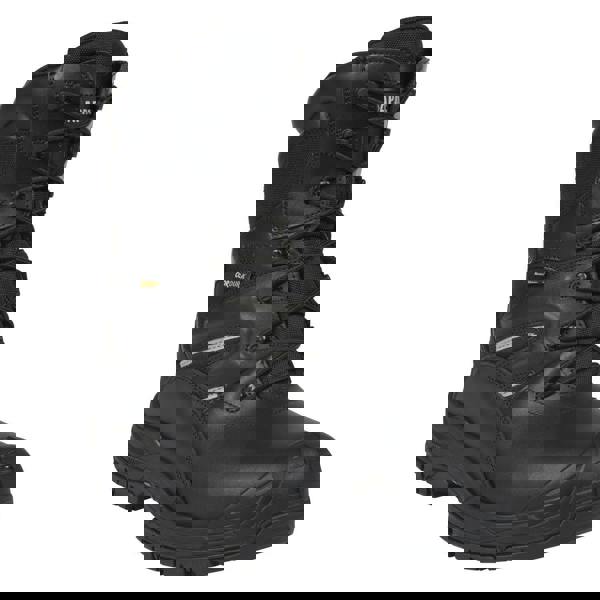 Apache APACHE Combat Mens Side Zip Safety Work Composite Toe S3 Tall Boots, black tactical high-cut work boots with side zipper, reinforced toe, rugged sole, and durable synthetic leather construction suitable for safety and work environments.