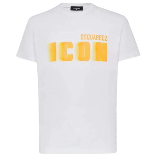DSQUARED2 Icon Yellow Blur Print White Loose Fit  T-Shirt XS