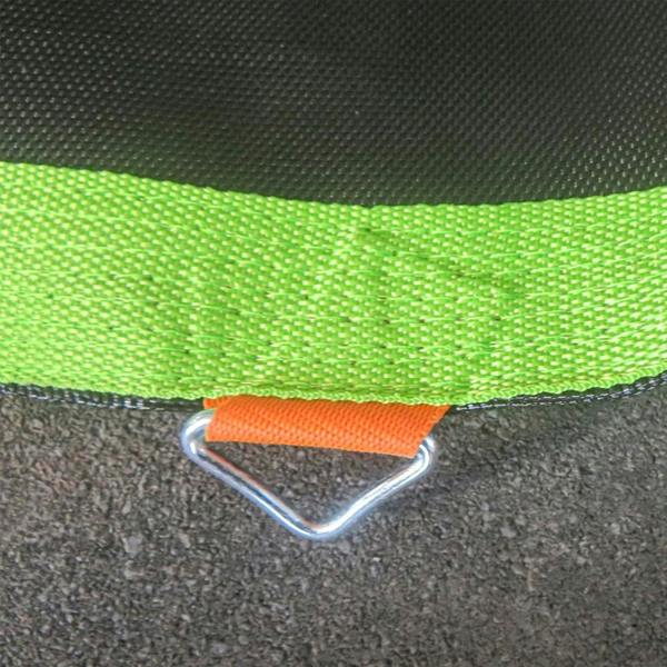 Trampoline mat edge with orange spring insert and V-shaped spring hook