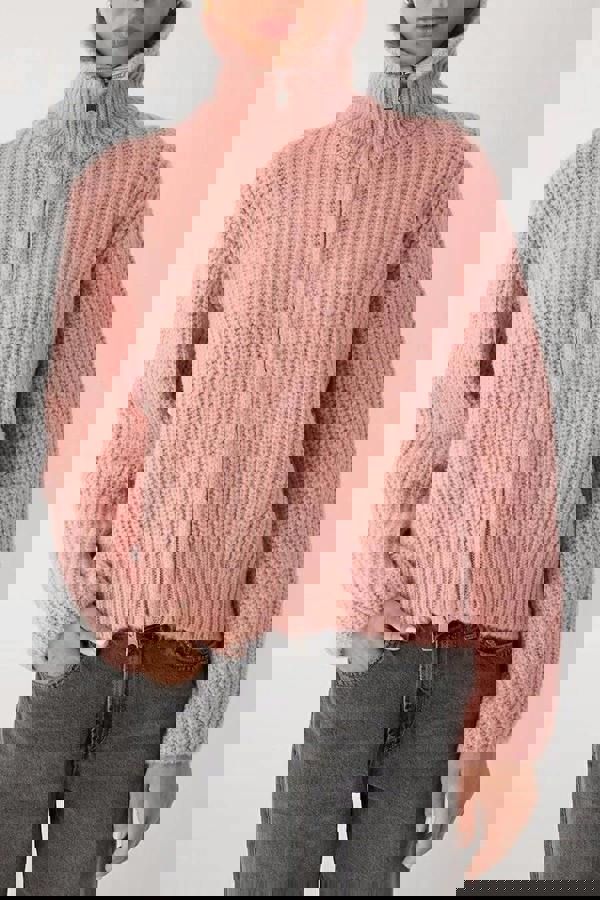 WOVCOR Soft-Textured Oversize Knit Cardigan with Zipper Detail