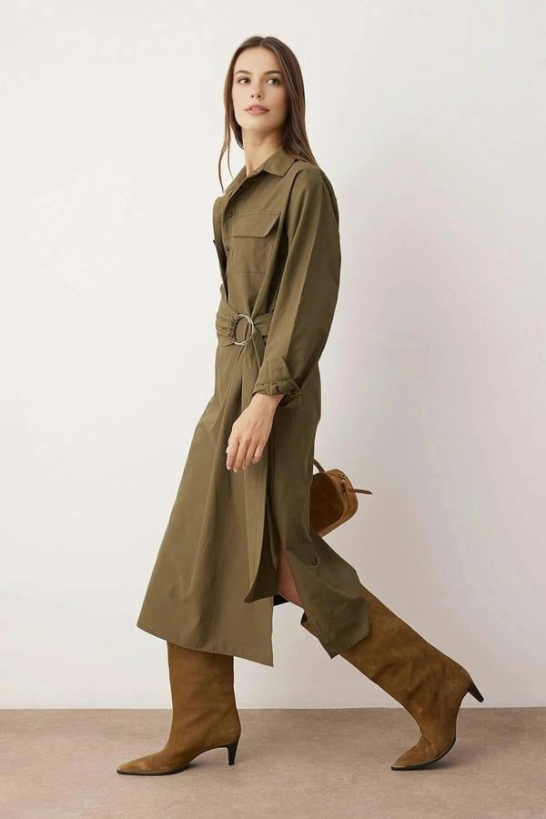 WOVCOR Belted A-Line Midi Woven Dress