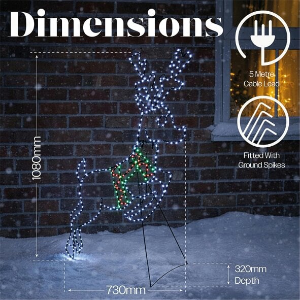 Scotts of Stow Xmas Haus Multicolour Micro LED Metal Silhouette Deer  Outdoor Decoration with Timer and Stand