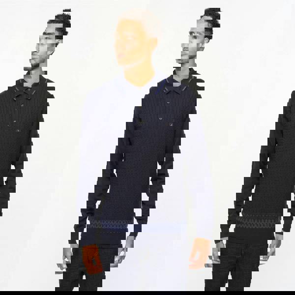 Gabicci V55GM05 Mens Ely Long Sleeve Knitted Three Button Polo Gabicci Vintage - NAVY