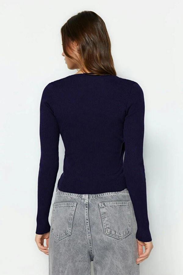 WOVCOR Double-Breasted Knit Sweater with Gathering Detail